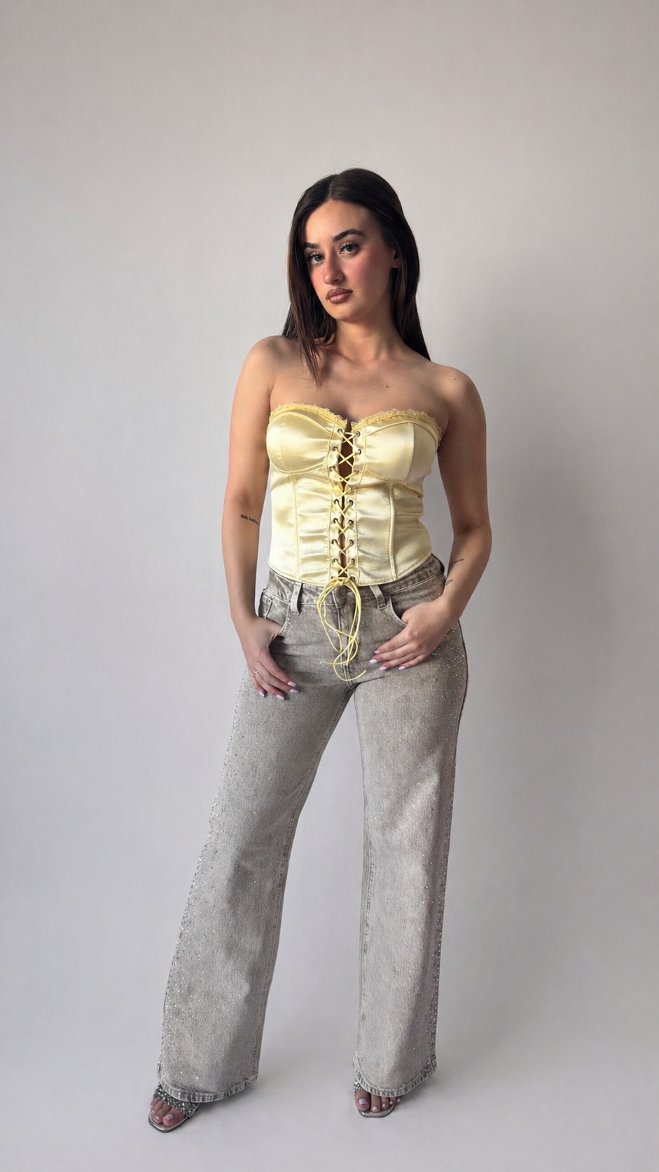 Jeans wide leg beige