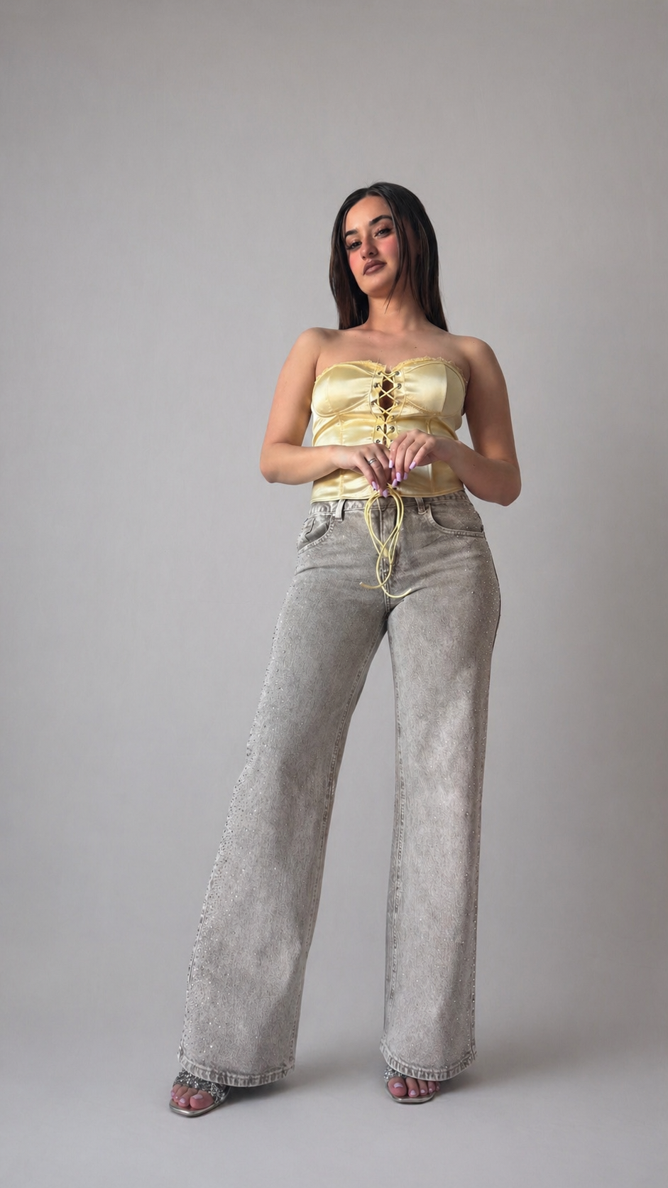 Jeans wide leg beige